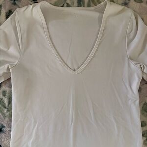 Abercrombie & Fitch Cream V-Neck Long Sleeve Top